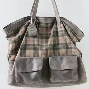 We The Free Rockport Tote Madras Plaid Printed Leather NWOT